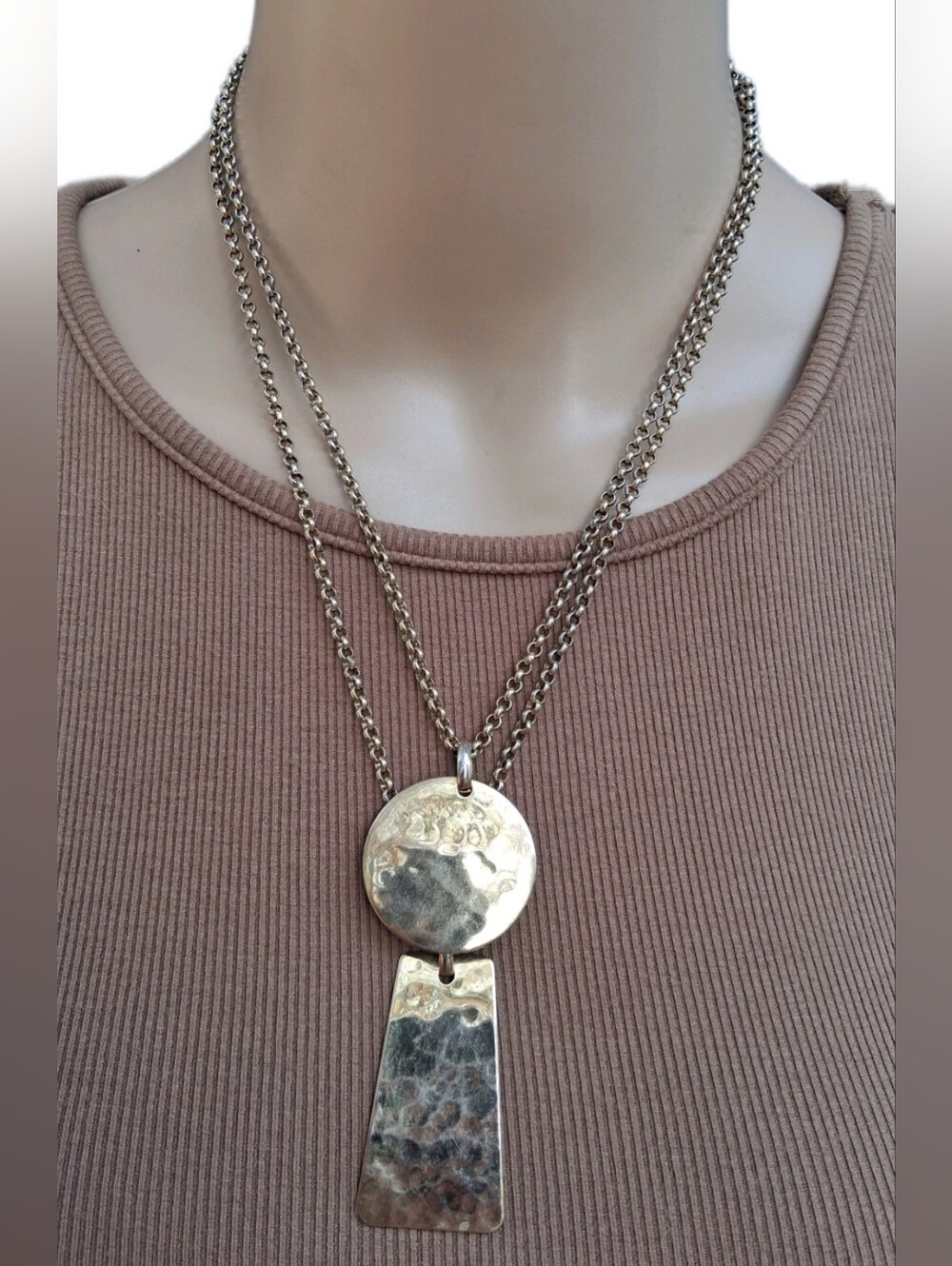 RLM Soho Robert Lee Morris Layered Hammered Pendant Necklace Gold Tone